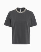 Black cotton t-shirt by Marc Aurel with embellished neckline