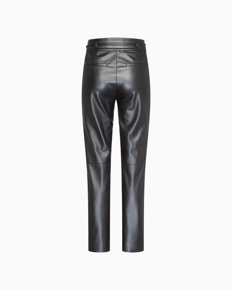 Slim fit black vegan leather trousers for women