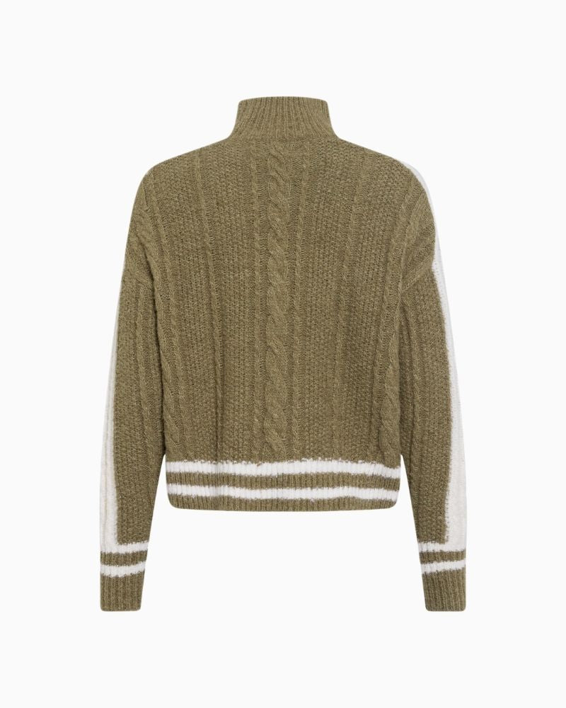 Back view of green Marc Aurel jumper showing fine knit and natural drape