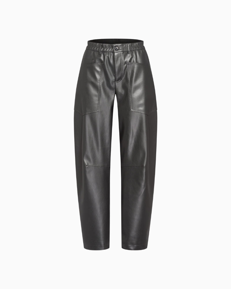 Black faux leather trousers by Marc Aurel with patch pockets and straight leg