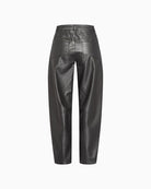 Full length straight leg trousers in black coated polyester