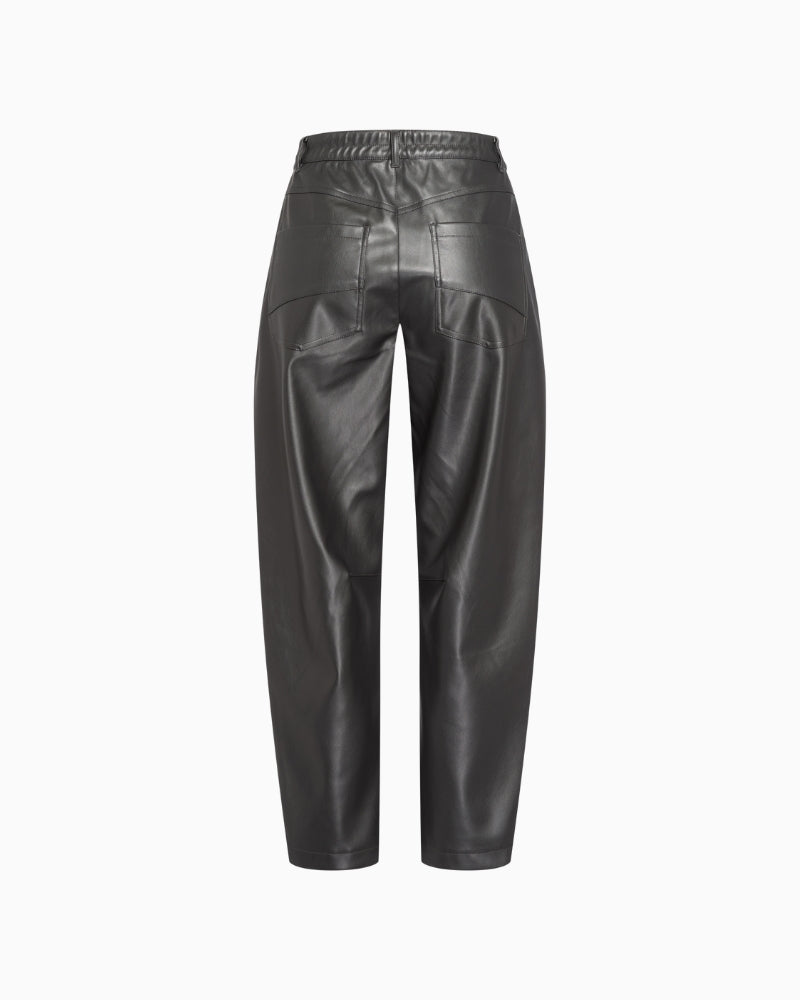 Full length straight leg trousers in black coated polyester