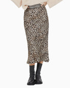 Marc Aurel midi skirt in leopard print with striped patchwork in viscose satin
