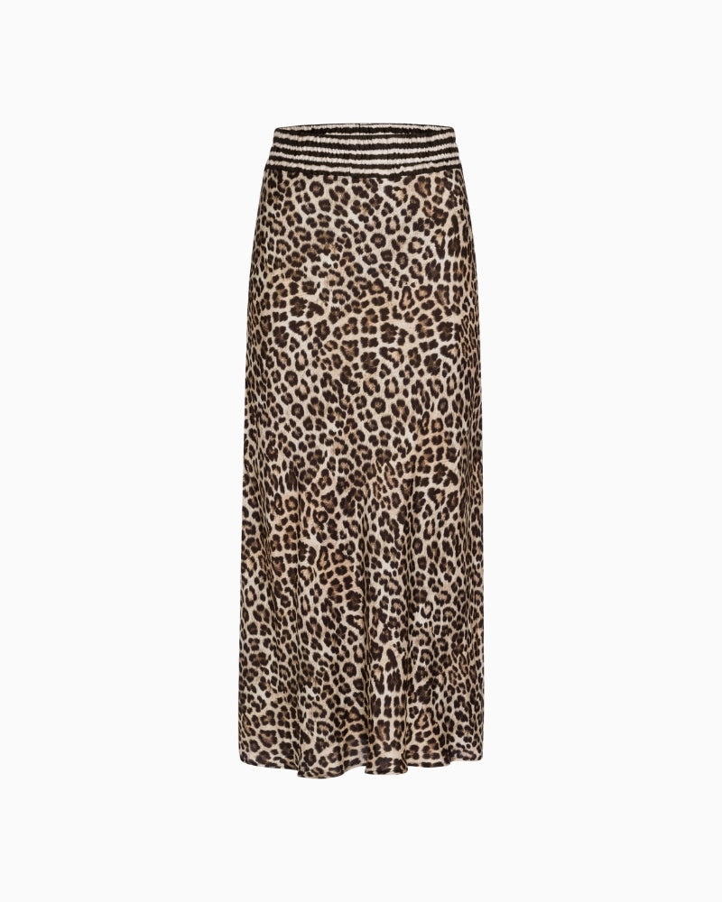 Marc Aurel midi skirt in leopard print with striped patchwork in viscose satin