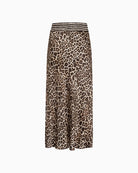 Back view of Marc Aurel leopard and stripe midi skirt in flowing viscose satin