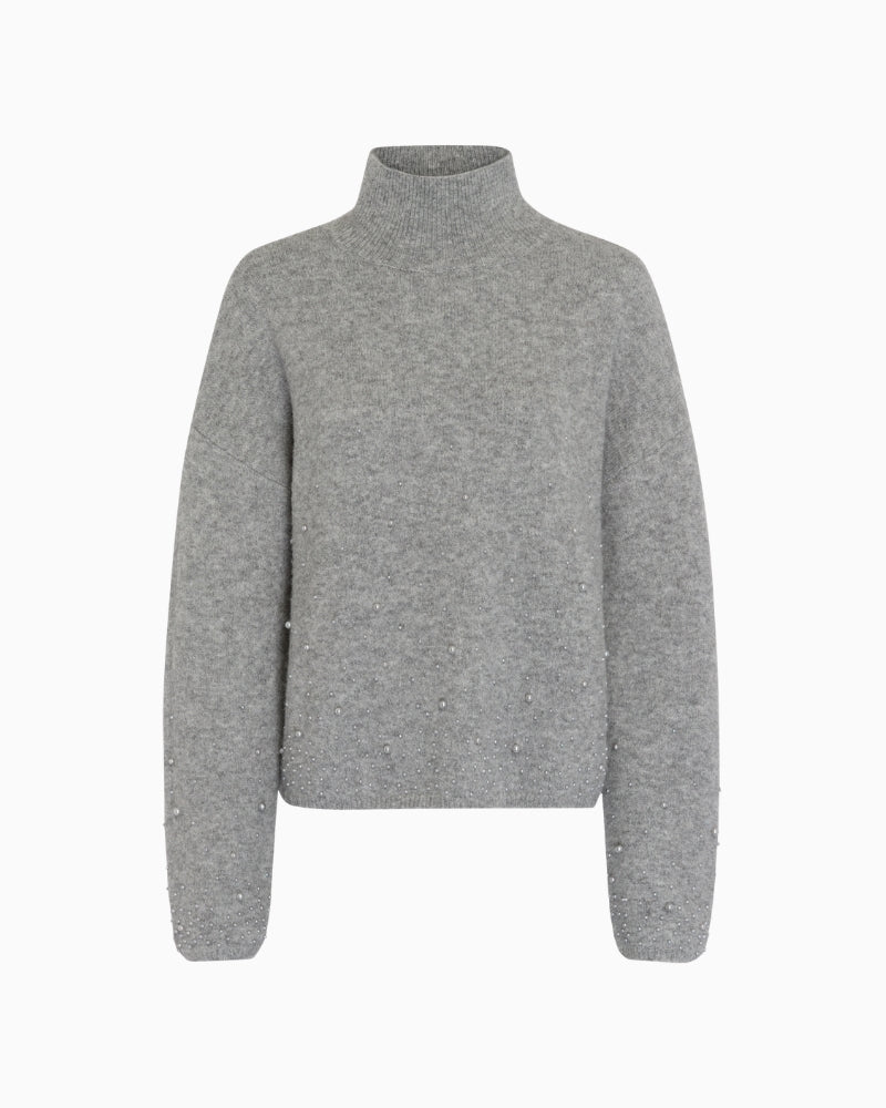 Grey high neck jumper by Marc Aurel with pearl embellishment