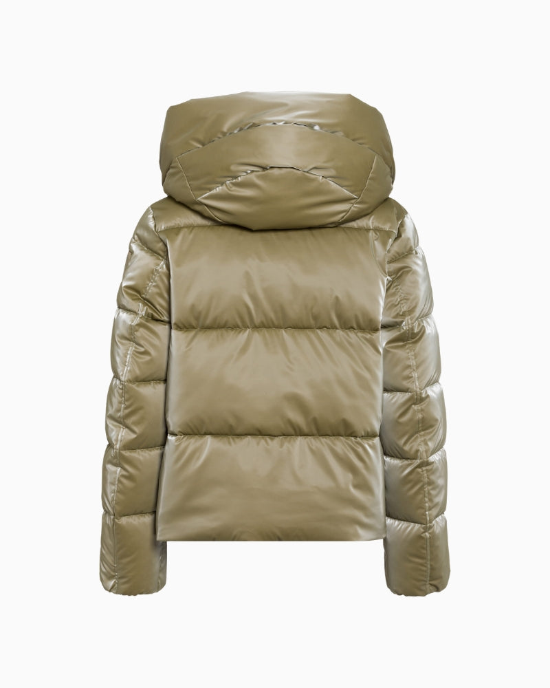 Back view of Marc Aurel puffer coat with detachable hood and adjustable hem