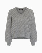 Grey open-knit jumper by Marc Aurel with V-neck and subtle shimmer