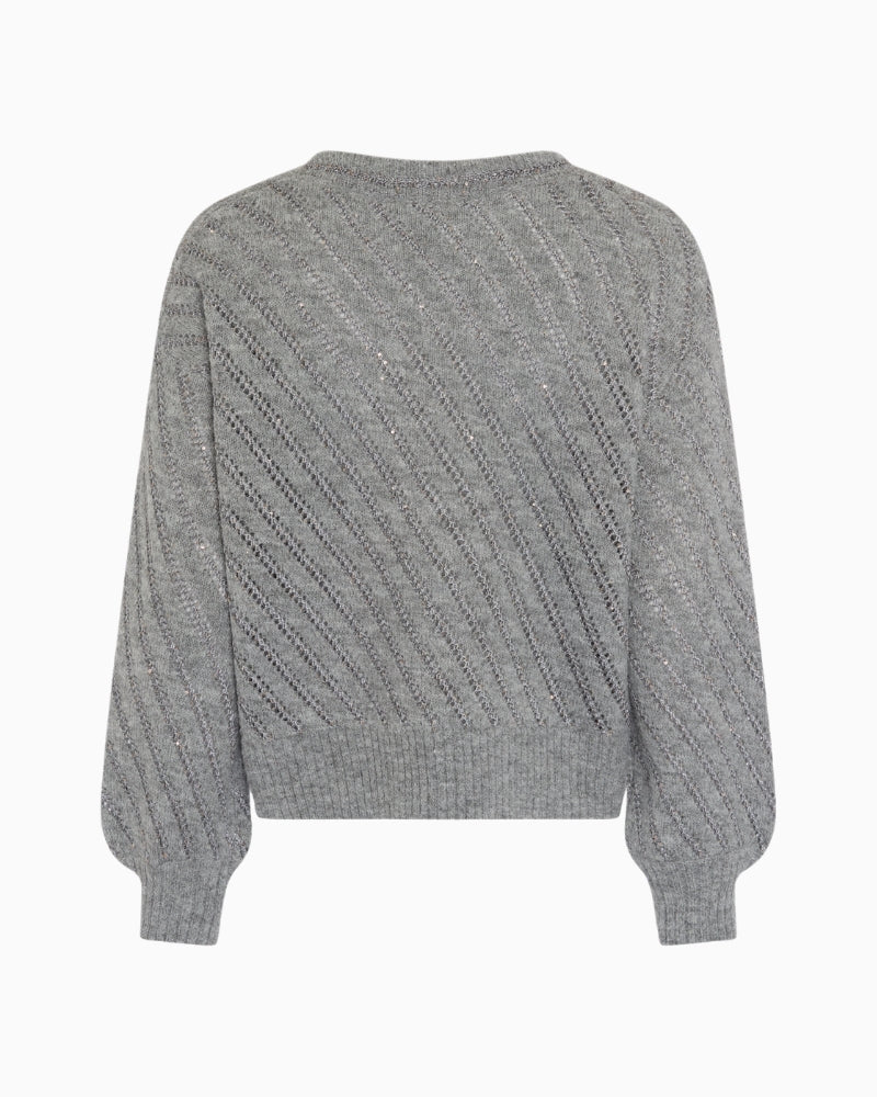 Balloon sleeve grey jumper with relaxed fit and cropped shape