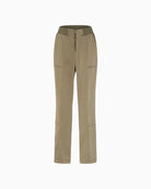 Front view of Marc Aurel khaki tailored trousers with smooth waistband

