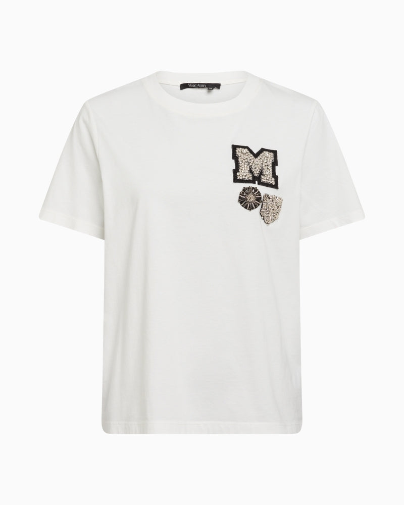 White cotton t-shirt by Marc Aurel with embellished chest details