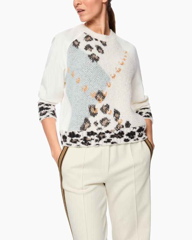 Front view of Marc Cain jumper with oversized argyle pattern and round neckline
