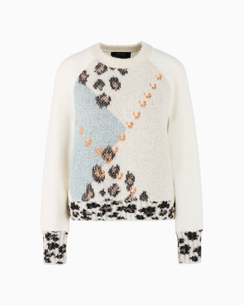 Front view of Marc Cain jumper with oversized argyle pattern and round neckline