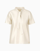 Marc Cain blouse shirt in bright ecru with silk front and bow neckline
