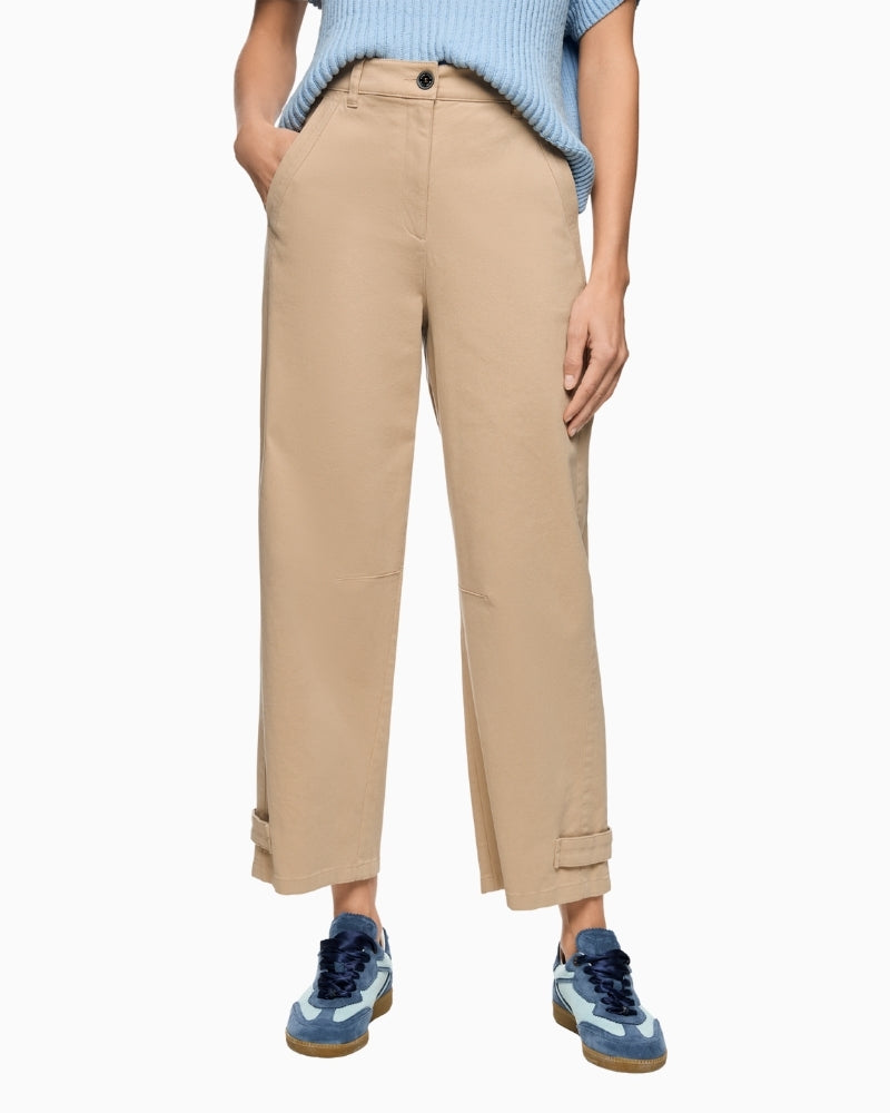 Marc Cain beige cotton stretch trousers front view – Áines Boutique