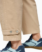 Marc Cain beige cotton trousers fabric texture close-up – Áines Boutique