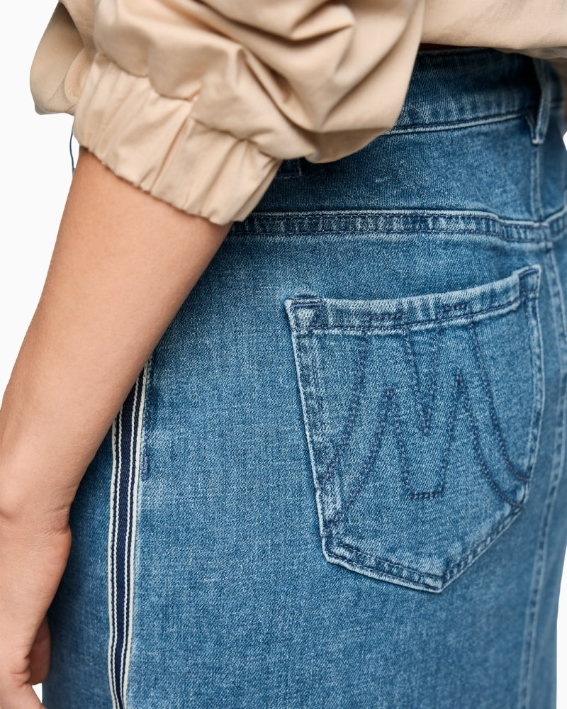Marc Cain denim midi skirt pocket and stitching detail – Áines Boutique