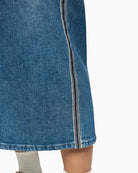 Marc Cain denim midi skirt fabric texture close-up – Áines Boutique