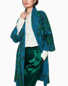 Part Two jacquard knit cape coat with feather pattern and shawl collar