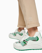 Marc Cain beige trousers fabric texture close-up – Áines Boutique