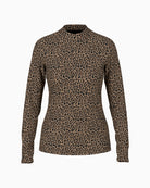 Front view of Marc Cain leopard print long-sleeved top with high neckline