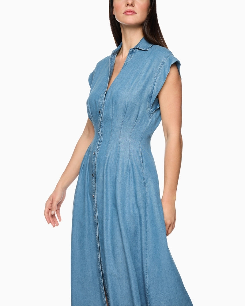 Marc Cain Light Denim Dress side view – Áines Boutique