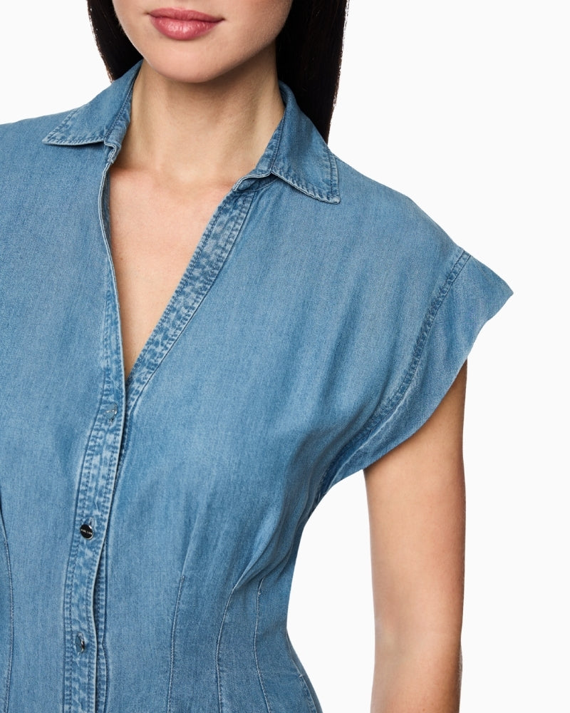 Marc Cain Light Denim Dress collar and neckline detail – Áines Boutique