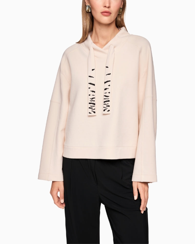 Marc Cain cream sweatshirt with relaxed fit and bead-trim drawstring