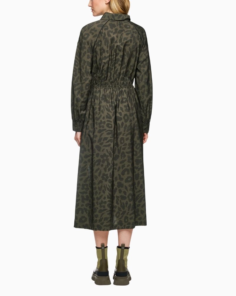 Back view of long viscose shirt dress showing soft drape and relaxed fit