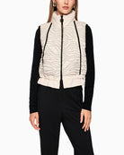 Marc Cain cream quilted vest with wave stitching and flounce detail