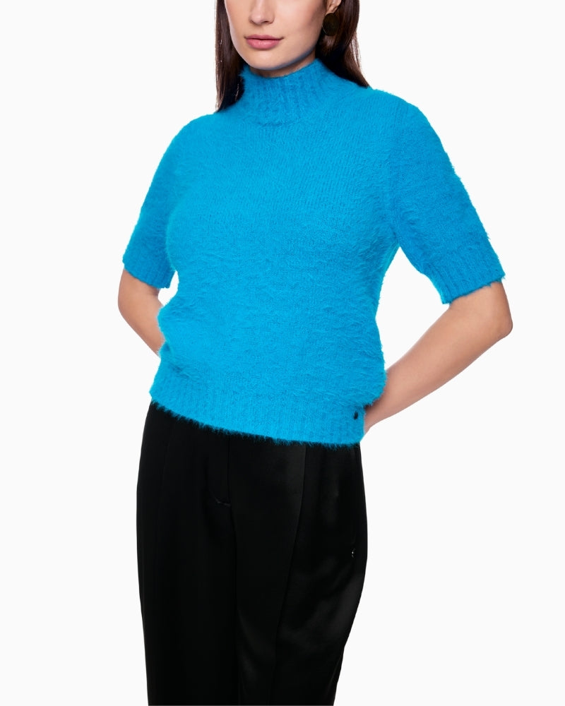 Marc Cain fluffy short jumper with stand-up collar and ribbed trim