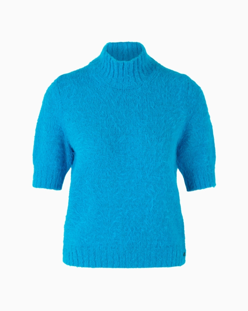 Marc Cain fluffy short jumper with stand-up collar and ribbed trim
