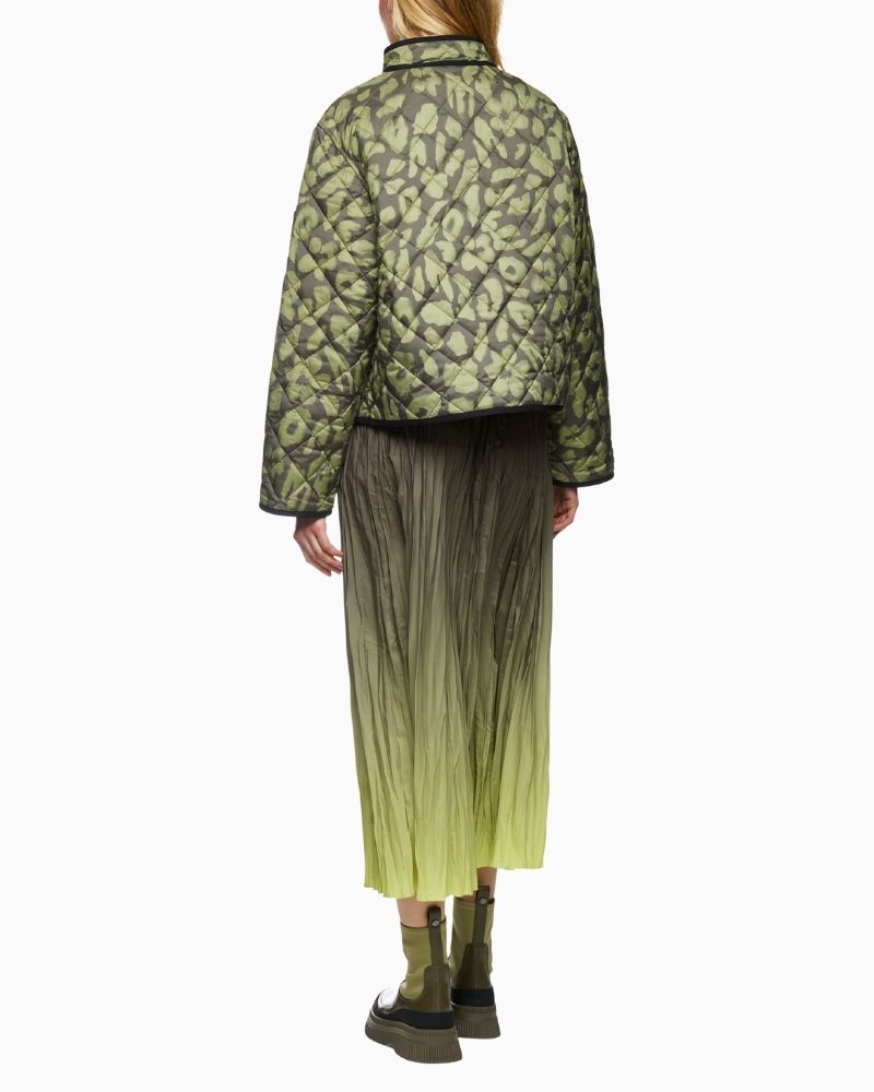 Back view of Marc Cain reversible padded jacket with stand collar and cropped fit