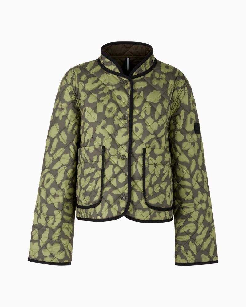 Reversible quilted jacket by Marc Cain in olive with leopard print side