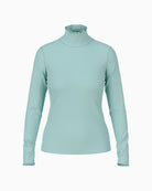 Front view of Marc Cain ribbed turtleneck shirt with slim fit and rolled neckline