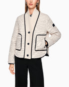 Marc Cain cream quilted jacket with black seams and wave stitching