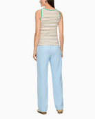 Woman wearing Marc Cain sleeveless striped top back view – Áines Boutique