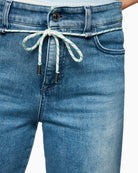 Marc Cain denim pants waistband and drawstring detail close-up – Áines Boutique
