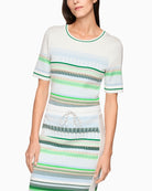 Marc Cain white short sleeve knit pullover front view – Áines Boutique