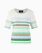 Marc Cain white short sleeve knit pullover front view – Áines Boutique