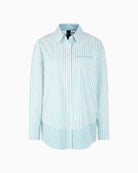 Marc Cain light blue striped cotton shirt front view – Áines Boutique