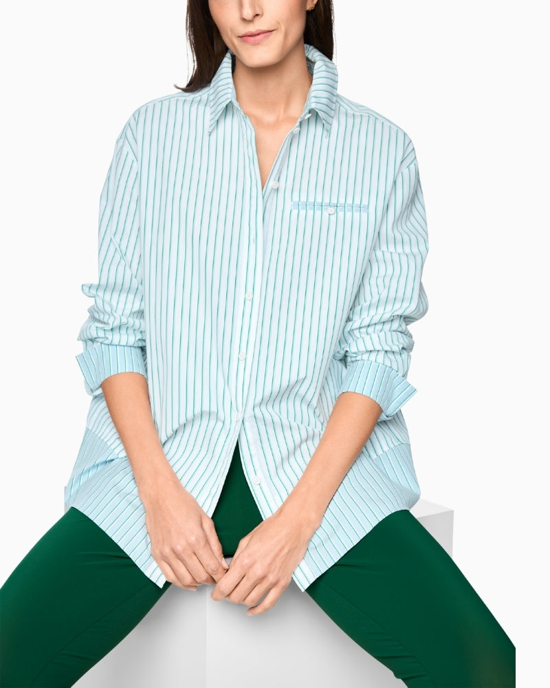 Marc Cain vertical stripe cotton fabric close-up – Áines Boutique