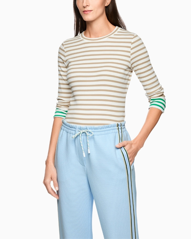 Marc Cain beige and white stripe pattern close-up – Áines Boutique