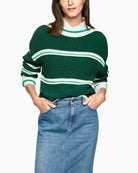 Marc Cain green striped sweater front view – Áines Boutique