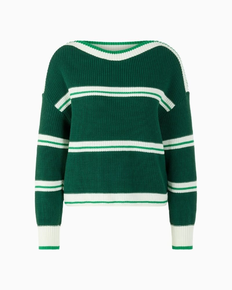 Marc Cain green striped sweater front view – Áines Boutique