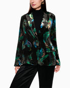 Velvet blazer by Marc Cain with mystical feather print and soft tailored fit