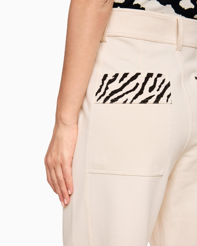 Close-up of waistband and belt loops on WOKHA culottes in cream