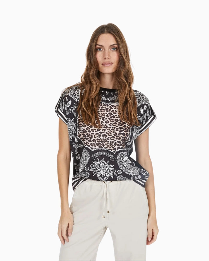 Marc Aurel blouse-style shirt with scarf print in soft satin and jersey