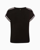 Back view of Marc Aurel satin blouse showing relaxed fit and hemline