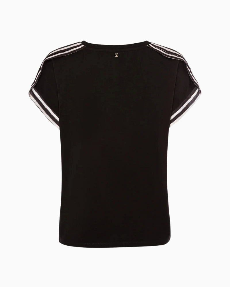 Back view of Marc Aurel satin blouse showing relaxed fit and hemline